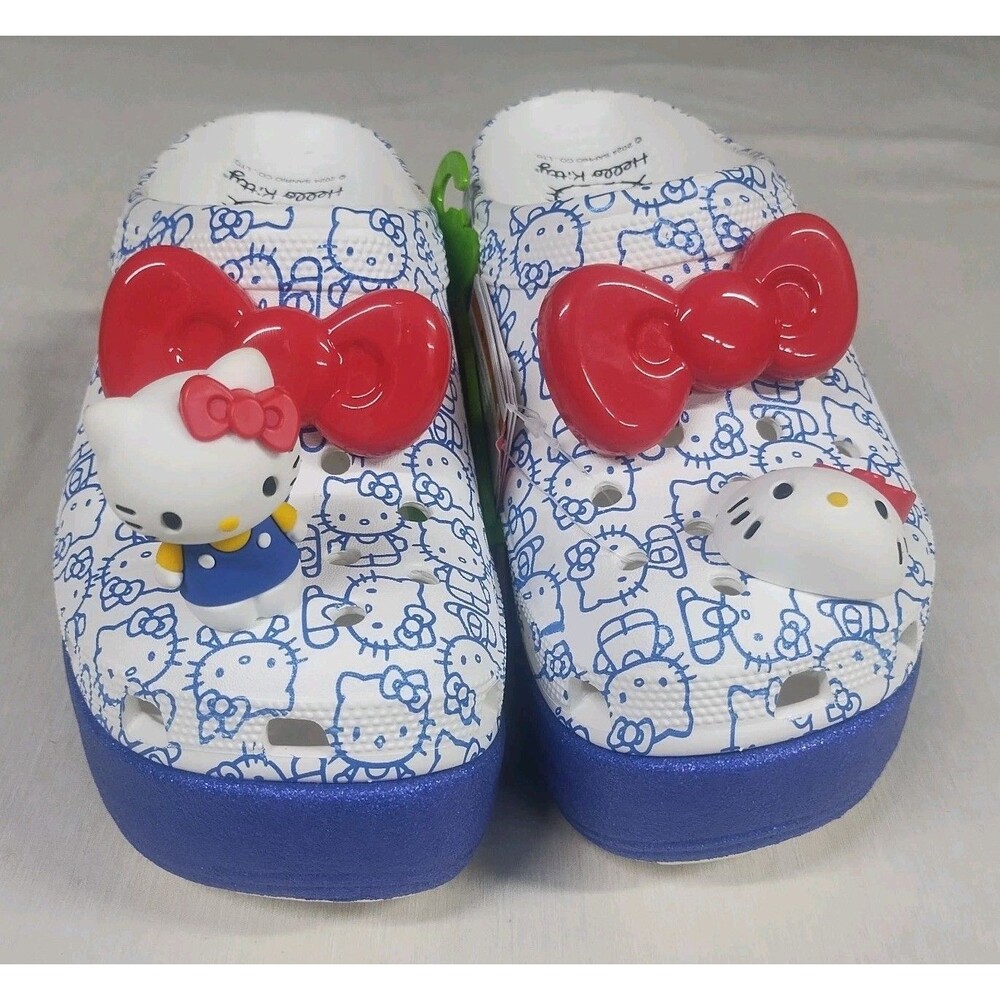 Crocs Hello Kitty Siren Clog Slip-On White/Blue/Red Bow US 6 NEW